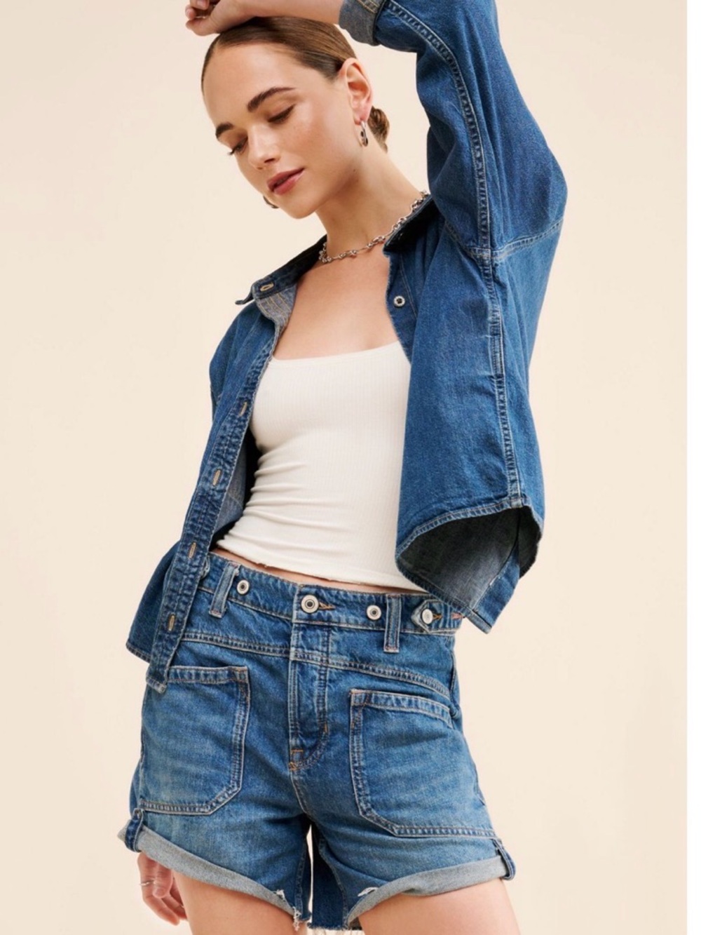 We The Free Palmer Medium Blue Denim Cutoff Shorts
